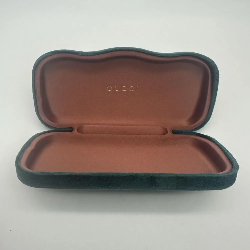 GUCCI AUTHENTIC DESIGNER HARD VELVET CLAMSHELL EYEGLASS SUNGLASSES CASE IN GREEN